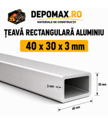 Teava rectangulara aluminiu 40 x 30 x 3 mm, 6 metri (EN AW-6060) Teava rectangulara aluminiu 40 x 30 x 3 mm, 6 metri (EN AW-6060)